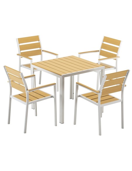 Sillón GARIBALDI, apilable, metal blanco, polywood amarillo