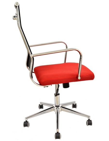 Sillón de oficina AUSTRIA, alto, malla negra, asiento rojo