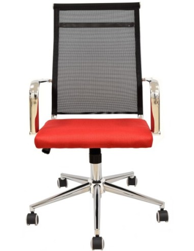 Sillón de oficina AUSTRIA, alto, malla negra, asiento rojo