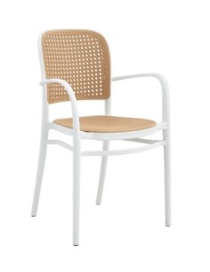 Sillón FUNCHAL 97, apilable, polipropileno blanco y beige 2