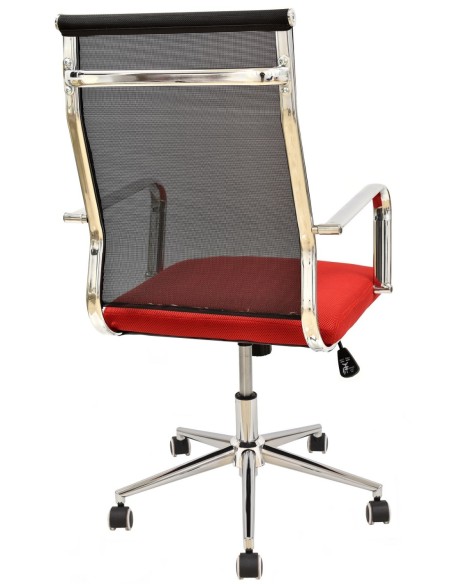 Sillón de oficina AUSTRIA, alto, malla negra, asiento rojo