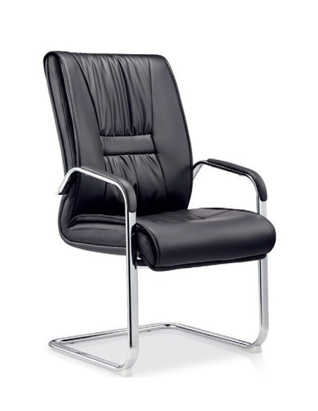 Sillón de oficina FLANDES, fijo de patín, cromado, similpiel negra