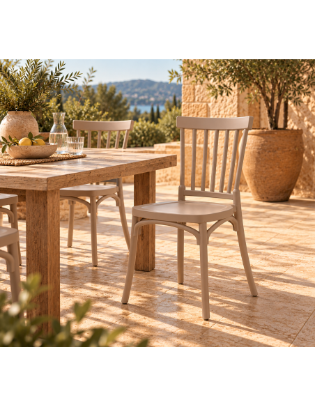 Silla MILOS 43, apilable, tratamiento anti UV, polipropileno tórtora