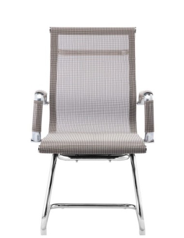 Sillón de oficina PRAGA, fijo, cromado, malla marrón