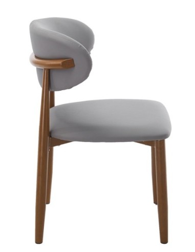 Silla DACHAU, metal acabado de color madera, similpiel gris