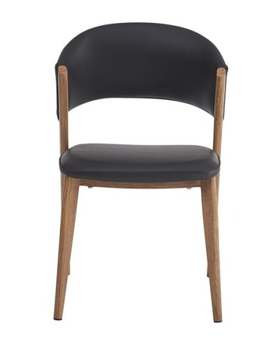 Silla CALABRIA, metal acabado de color madera, similpiel negra