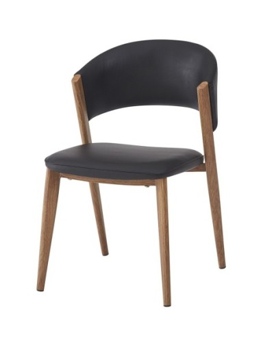 Silla CALABRIA, metal acabado de color madera, similpiel negra