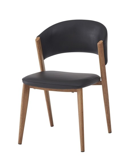 Silla CALABRIA, metal acabado de color madera, similpiel negra