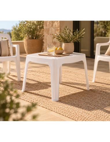 Mesa TORROX, baja, apilable, polipropileno blanco