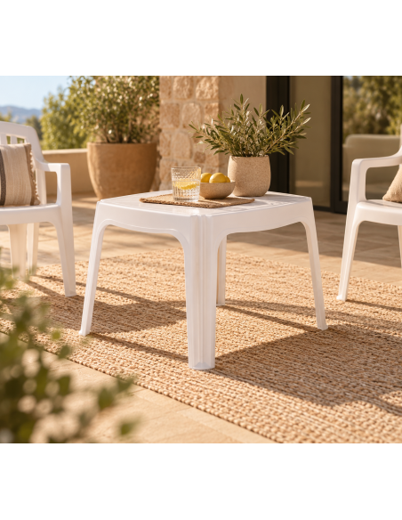Mesa TORROX, baja, apilable, polipropileno blanco