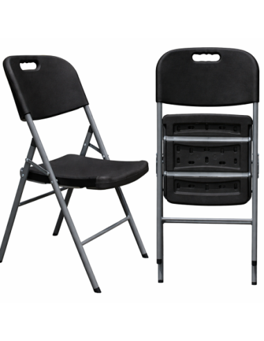 Silla BEACH NEW, plegable, metal, gris, polietileno negro