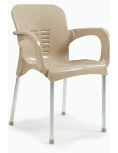 Sillón MIRAMAR, apilable, patas metálicas galvanizadas, polipropileno capuccino