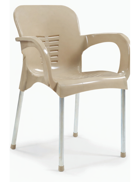 Sillón MIRAMAR, apilable, patas metálicas galvanizadas, polipropileno capuccino