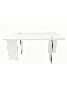 Mesa ARLON, cristal templado, tapa lacada blanca, 160 x 90 cms