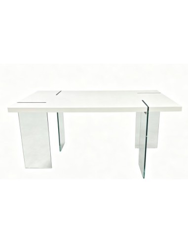 Mesa ARLON, cristal templado, tapa lacada blanca, 160 x 90 cms
