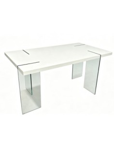 Mesa ARLON, cristal templado, tapa lacada blanca, 160 x 90 cms 2