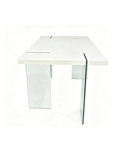 Mesa ARLON, cristal templado, tapa lacada blanca, 160 x 90 cms