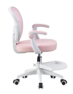 Silla de estudio JOLIVET, blanca, brazos, ergonómica, regulación de altura, malla y asiento rosa 2