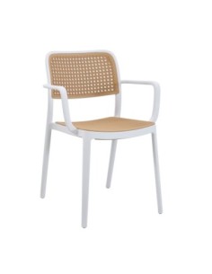 Sillón NIJAR BB, apilable, tratamiento anti UV, polipropileno blanco y beige