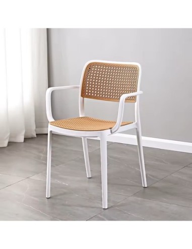 Sillón NIJAR BB, apilable, tratamiento anti UV, polipropileno blanco y beige