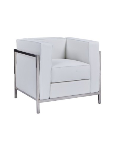 Sillón NEW LOBBY, acero inoxidable, similpiel blanca
