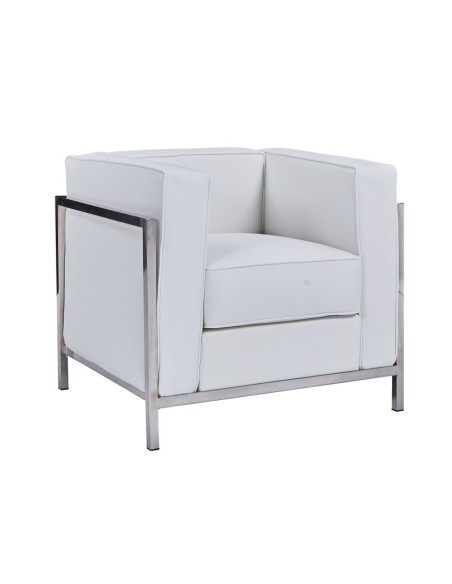Sillón NEW LOBBY, acero inoxidable, similpiel blanca