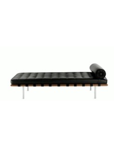 Cama de día BARNA, madera, acero inoxidable, similpiel negra