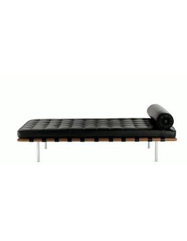 Cama de día BARNA, madera, acero inoxidable, similpiel negra