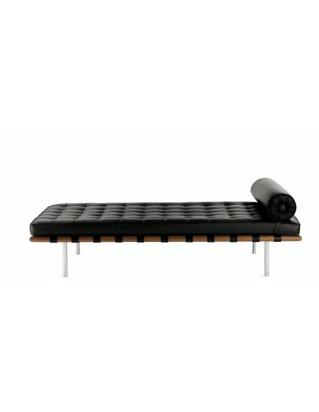 Cama de día BARNA, madera, acero inoxidable, similpiel negra