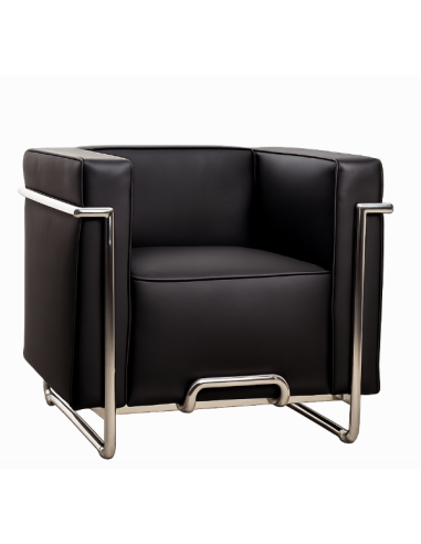 Sillón VENETTO, acero inoxidable, similpiel negra