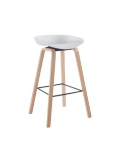 Taburete AWAK (EL), madera curvada, asiento polipropileno blanco