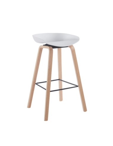 Taburete AWAK (EL), madera curvada, asiento polipropileno blanco