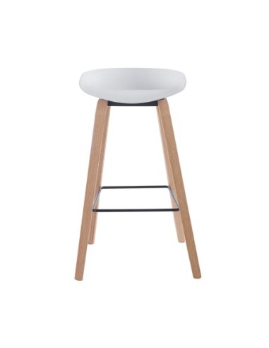 Taburete AWAK (EL), madera curvada, asiento polipropileno blanco