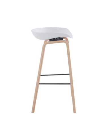 Taburete AWAK (EL), madera curvada, asiento polipropileno blanco