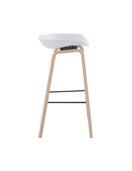 Taburete AWAK (EL), madera curvada, asiento polipropileno blanco