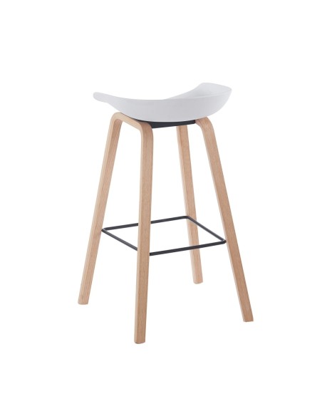 Taburete AWAK (EL), madera curvada, asiento polipropileno blanco