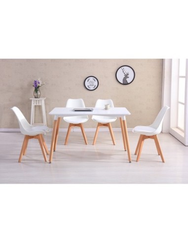 Silla TORRE 4P ( SU ), madera, polipropileno y cojín blanco