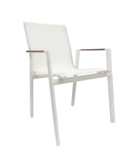 Sillón ROSAURO, apilable, aluminio, textilene blanco