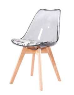 Silla TORRE 4P, madera, transparente, cojín estampado moderno