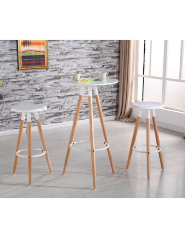 Taburete OTILIO NEW, madera, polipropileno blanco