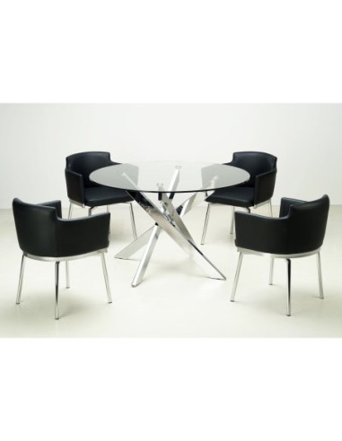 Mesa CHANTAL 100, cromada, cristal, 100 cms diámetro