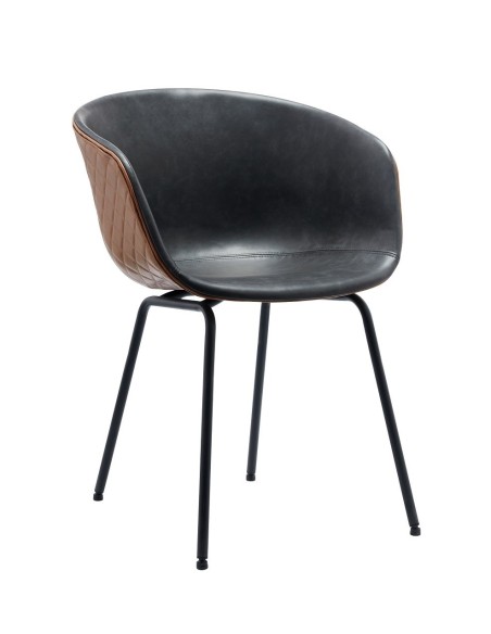 Sillón MISSOURI, metal, similpiel cuero marrón y negro