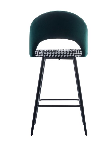 Taburete CLEO, metal, tapizado verde con pata de gallo