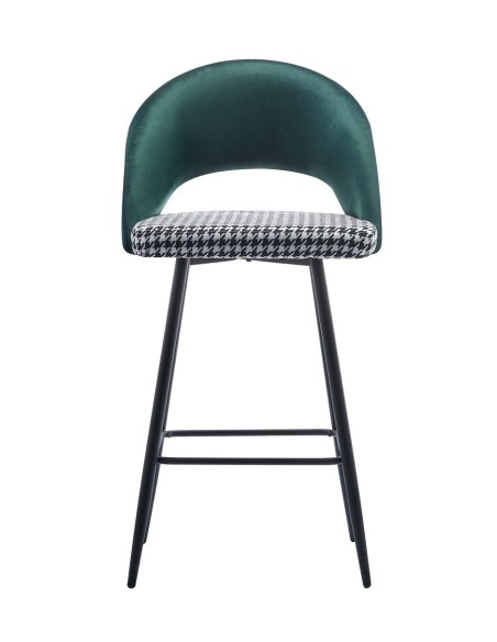 Taburete CLEO, metal, tapizado verde con pata de gallo