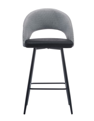 Taburete CLEO, metal, tapizado pata de gallo con negro