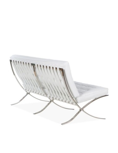 Sofá BARNA, 2 plazas, acero inoxidable, similpiel blanca
