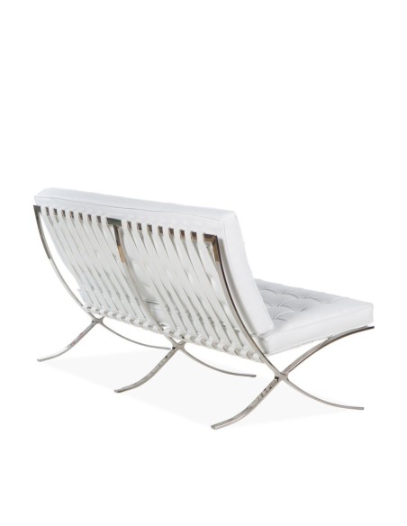 Sofá BARNA, 2 plazas, acero inoxidable, similpiel blanca