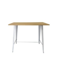 Mesa TOL, alta, acero, blanca, madera, 120x60 cms